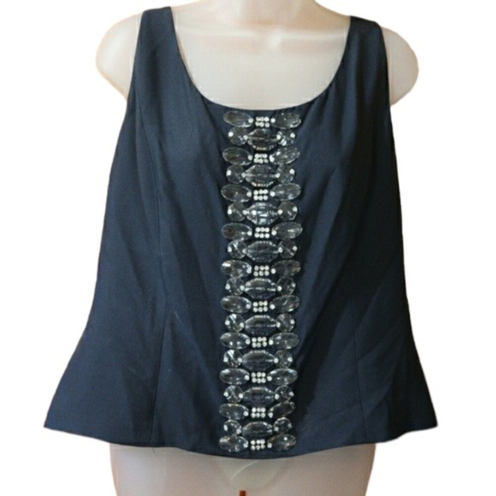 Ellen Tracy Navy Blue Heavy Beaded Tank Shell NWT 12 100% Silk